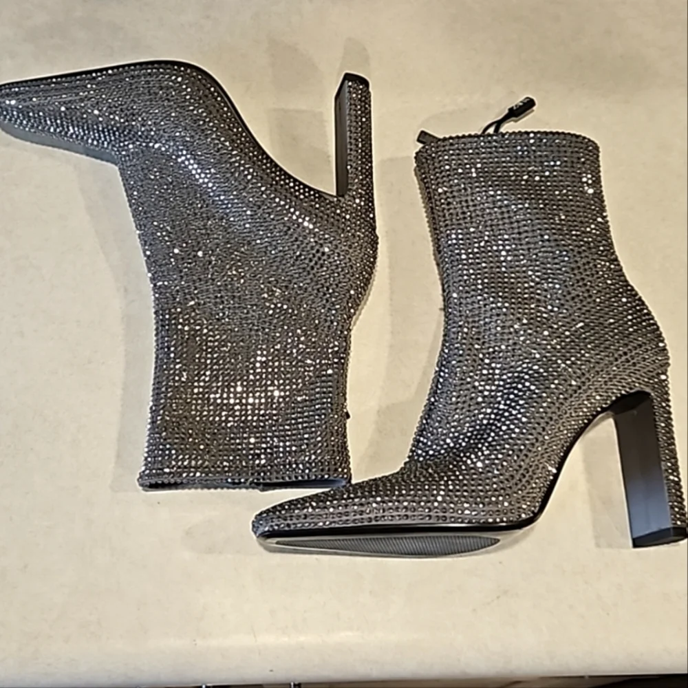 NEW! ZARA Embellished Rhinestone Heeled Ankle Boots 36=6.
